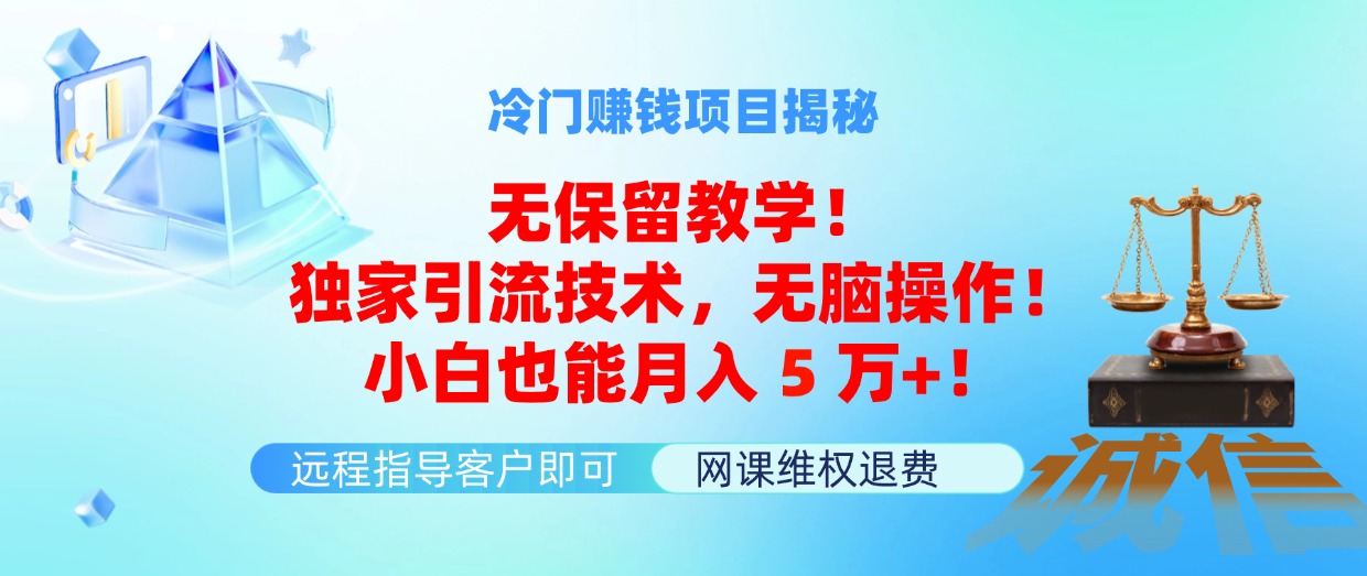 （11864期）冷门赚钱项目无保留教学！独家引流技术，无脑操作！小白也能月入5万+！-东升网创