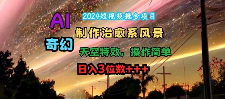 2024短视频掘金项目，AI制作治愈系风景，奇幻天空特效，操作简单，日入3位数【揭秘】-东升网创