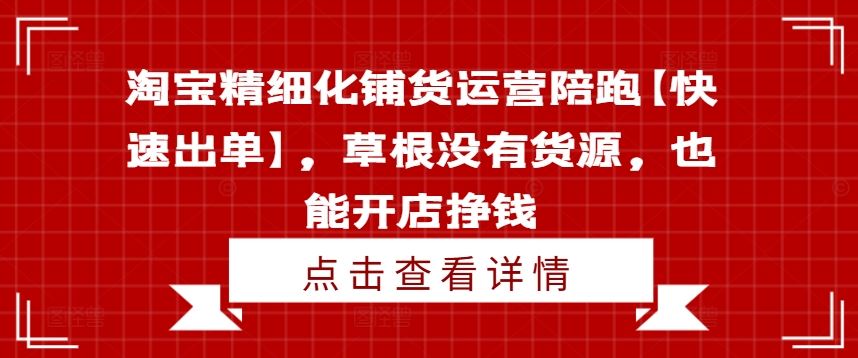 淘宝精细化铺货运营陪跑【快速出单】，草根没有货源，也能开店挣钱-东升网创