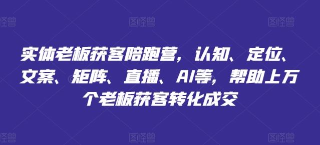 实体老板获客陪跑营，认知、定位、文案、矩阵、直播、AI等，帮助上万个老板获客转化成交-东升网创