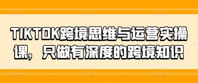 TIKTOK跨境思维与运营实操课，只做有深度的跨境知识-东升网创