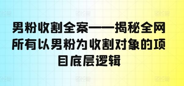 男粉收割全案——揭秘全网所有以男粉为收割对象的项目底层逻辑-东升网创