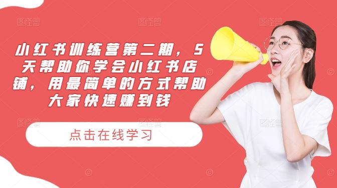 小红书训练营第二期，5天帮助你学会小红书店铺，用最简单的方式帮助大家快速赚到钱-东升网创