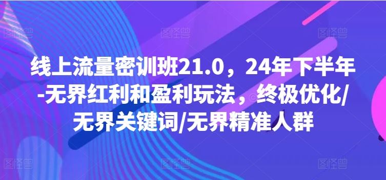 线上流量密训班21.0，24年下半年-无界红利和盈利玩法，终极优化/无界关键词/无界精准人群-东升网创