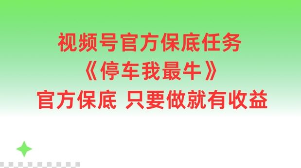 视频号官方保底任务，停车我最牛，官方保底只要做就有收益【揭秘】-东升网创