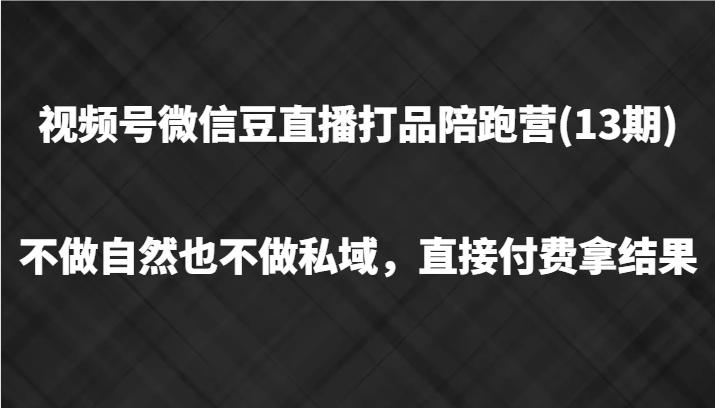 视频号微信豆直播打品陪跑(13期)，不做不自然流不做私域，直接付费拿结果-东升网创