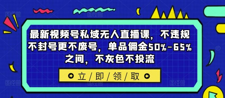 最新视频号私域无人直播课，不违规不封号更不废号，单品佣金50%-65%之间，不灰色不投流-东升网创