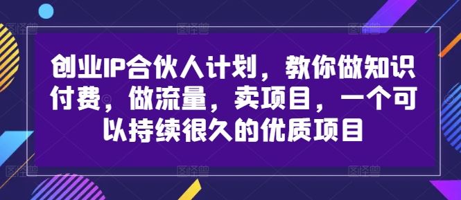 创业IP合伙人计划，教你做知识付费，做流量，卖项目，一个可以持续很久的优质项目-东升网创