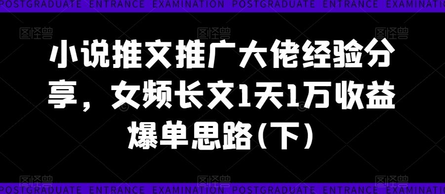 小说推文推广大佬经验分享，女频长文1天1万收益爆单思路(下)-东升网创