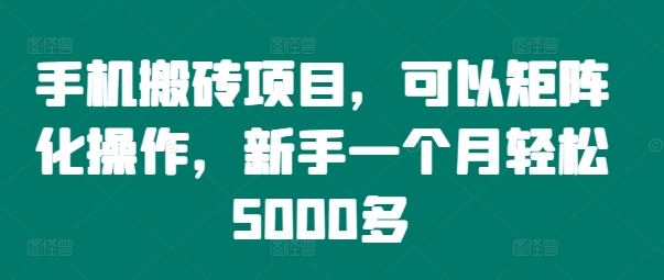手机搬砖项目，可以矩阵化操作，新手一个月轻松5000多-东升网创