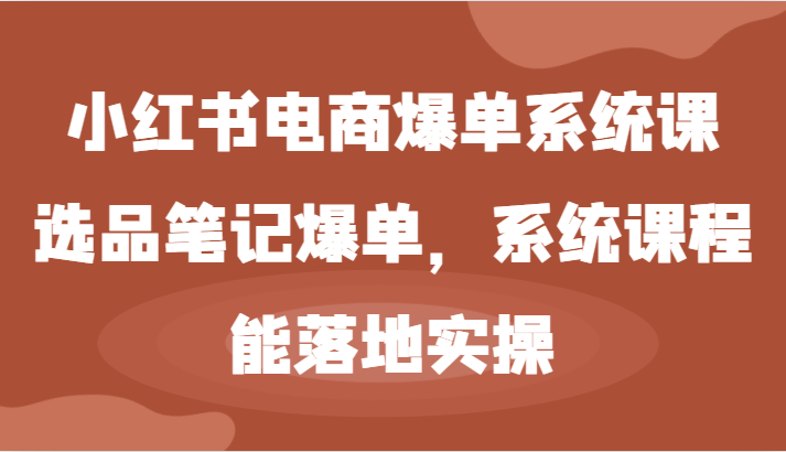 小红书电商爆单系统课-选品笔记爆单，系统课程，能落地实操-东升网创