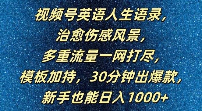 视频号英语人生语录，多重流量一网打尽，模板加持，30分钟出爆款，新手也能日入1000+【揭秘】-东升网创
