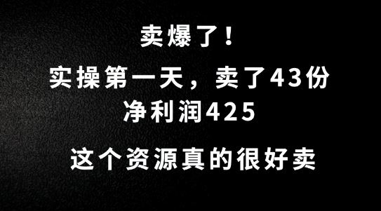 这个资源，需求很大，实操第一天卖了43份，净利润425【揭秘】-东升网创