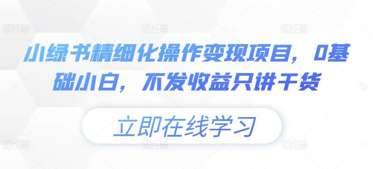 小绿书精细化操作变现项目，0基础小白，不发收益只讲干货-东升网创