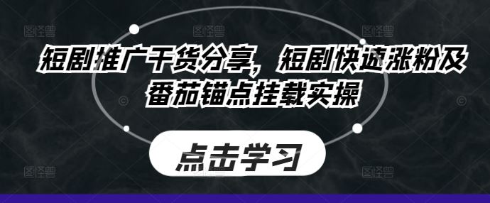 短剧推广干货分享，短剧快速涨粉及番茄锚点挂载实操-东升网创