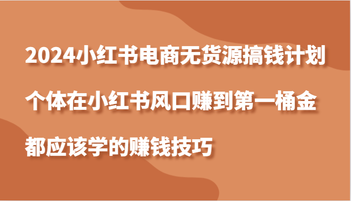 2024小红书电商无货源搞钱计划，个体在小红书风口赚到第一桶金应该学的赚钱技巧-东升网创