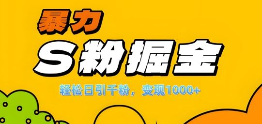 单人单机日引千粉，变现1k+，S粉流量掘金计划攻略【揭秘】-东升网创