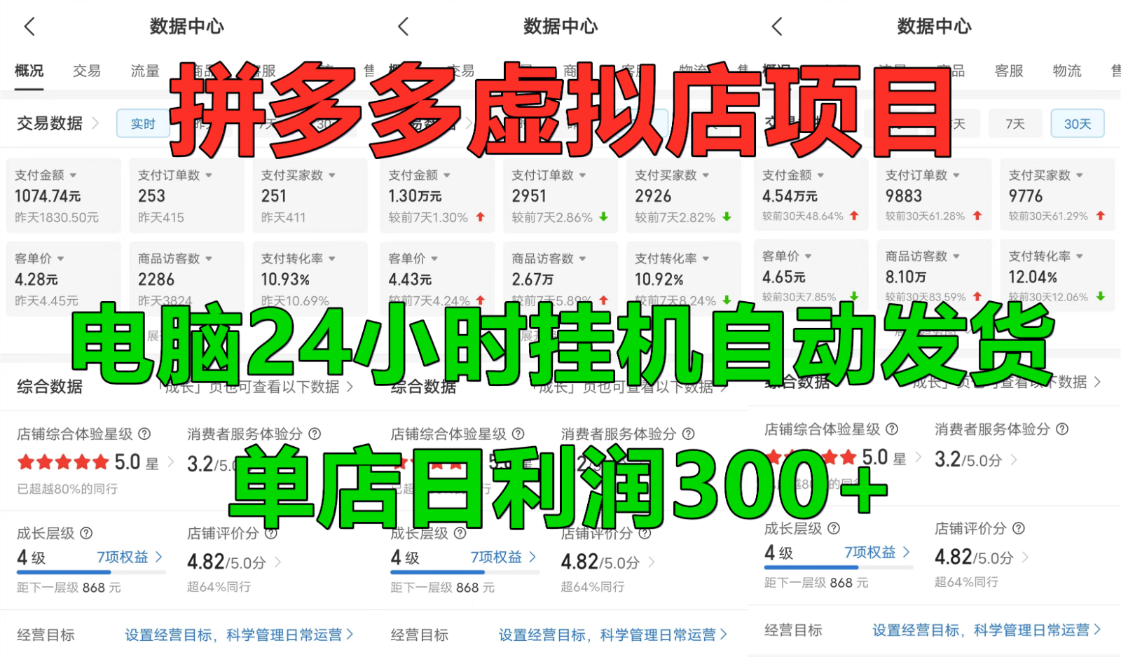 拼多多虚拟店铺项目，电脑挂机自动发货，单店日利润300+-东升网创