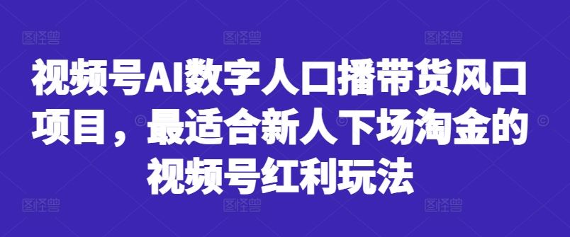 视频号AI数字人口播带货风口项目，最适合新人下场淘金的视频号红利玩法-东升网创