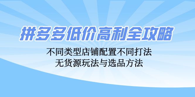 （12897期）拼多多低价高利全攻略：不同类型店铺配置不同打法，无货源玩法与选品方法-东升网创