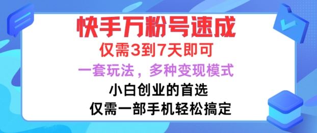 快手万粉号速成，仅需3到七天，小白创业的首选，一套玩法，多种变现模式【揭秘】-东升网创
