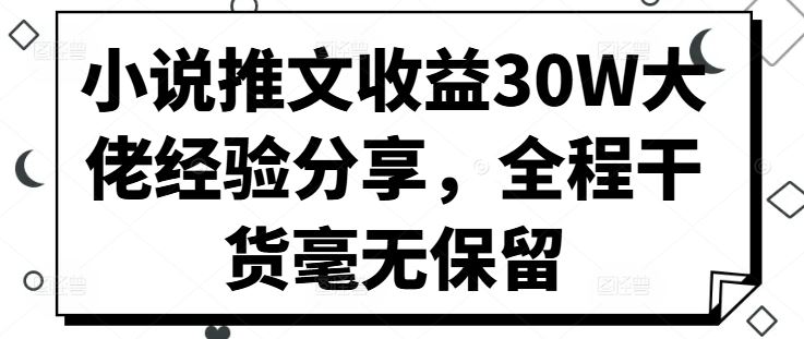 小说推文收益30W大佬经验分享，全程干货毫无保留-东升网创