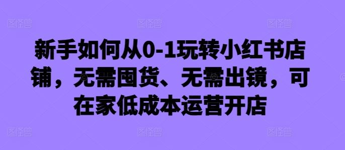 新手如何从0-1玩转小红书店铺，无需囤货、无需出镜，可在家低成本运营开店-东升网创