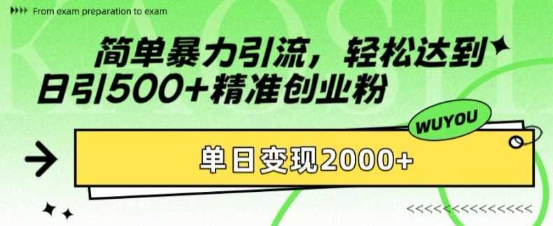 简单暴力引流，轻松达到日引500+精准创业粉，单日变现2k【揭秘】-东升网创