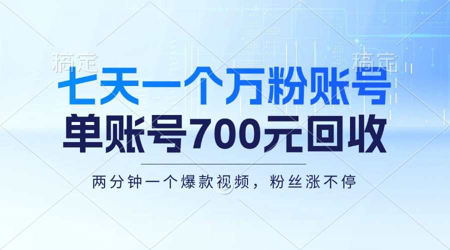 （13062期）七天一个万粉账号，新手小白秒上手，单账号回收700元，轻松月入三万＋-东升网创