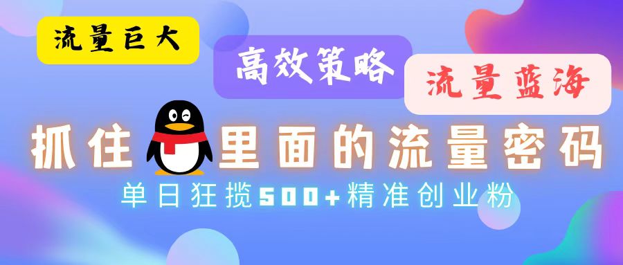 （13068期）流量蓝海，抓住QQ里面的流量密码！高效策略，单日狂揽500+精准创业粉-东升网创