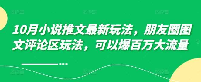 10月小说推文最新玩法，朋友圈图文评论区玩法，可以爆百万大流量-东升网创