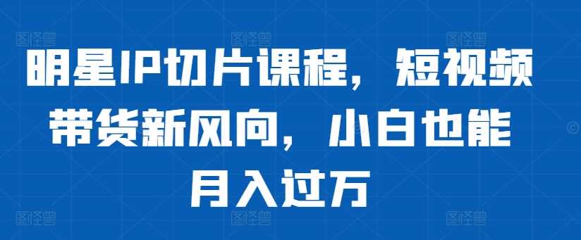 明星IP切片课程，短视频带货新风向，小白也能月入过万-东升网创