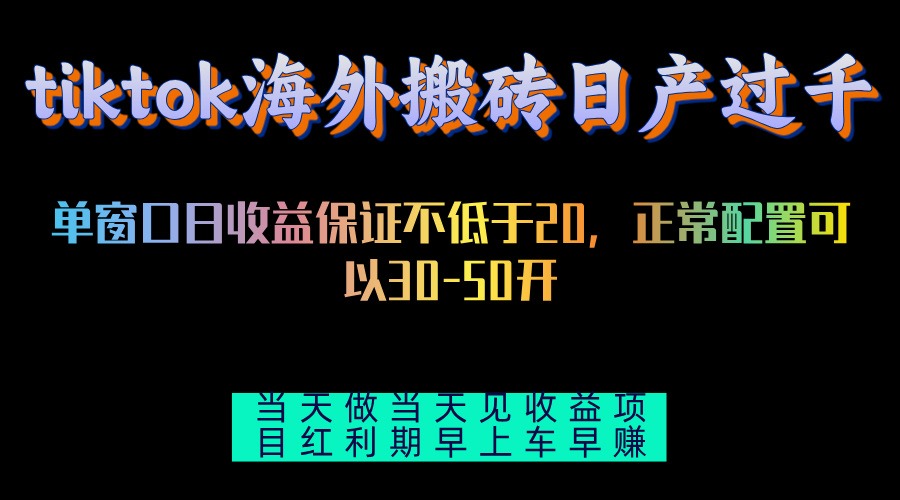 （13079期）tiktok海外搬砖项目单机日产过千当天做当天见收益-东升网创