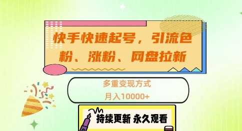 快手快速起号，引流s粉、涨粉、网盘拉新多重变现方式，月入1w【揭秘】-东升网创
