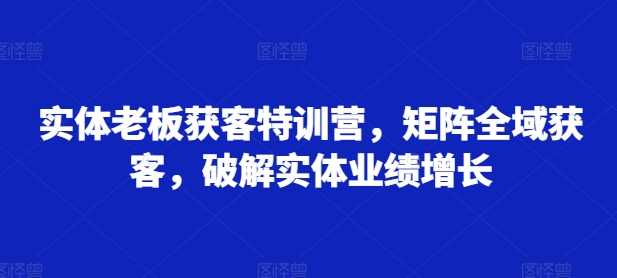 实体老板获客特训营，矩阵全域获客，破解实体业绩增长-东升网创