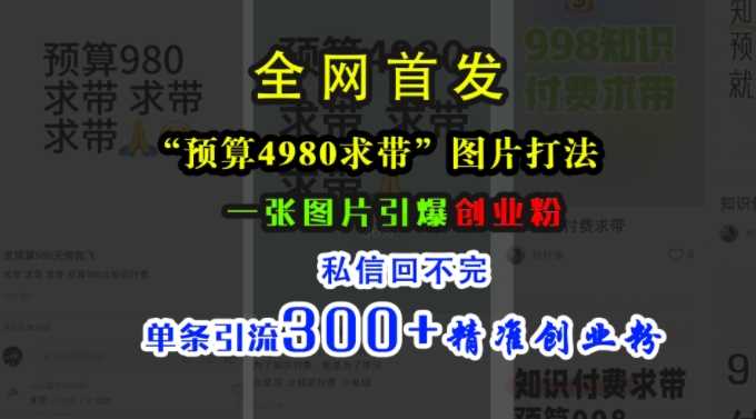 小红书“预算4980带我飞”图片打法，一张图片引爆创业粉，私信回不完，单条引流300+精准创业粉-东升网创