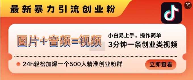 抖音最新暴力引流创业粉，3分钟一条创业类视频，24h轻松加爆一个500人精准创业粉群【揭秘】-东升网创