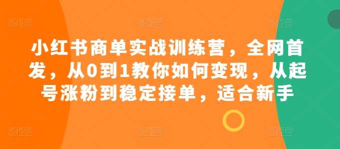 小红书商单实战训练营，全网首发，从0到1教你如何变现，从起号涨粉到稳定接单，适合新手-东升网创