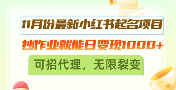 （13256期）11月份最新小红书起名项目，抄作业就能日变现1000+，可招代理，无限裂变-东升网创