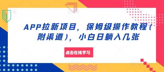APP拉新项目，保姆级操作教程(附渠道)，小白日躺入几张【揭秘】-东升网创