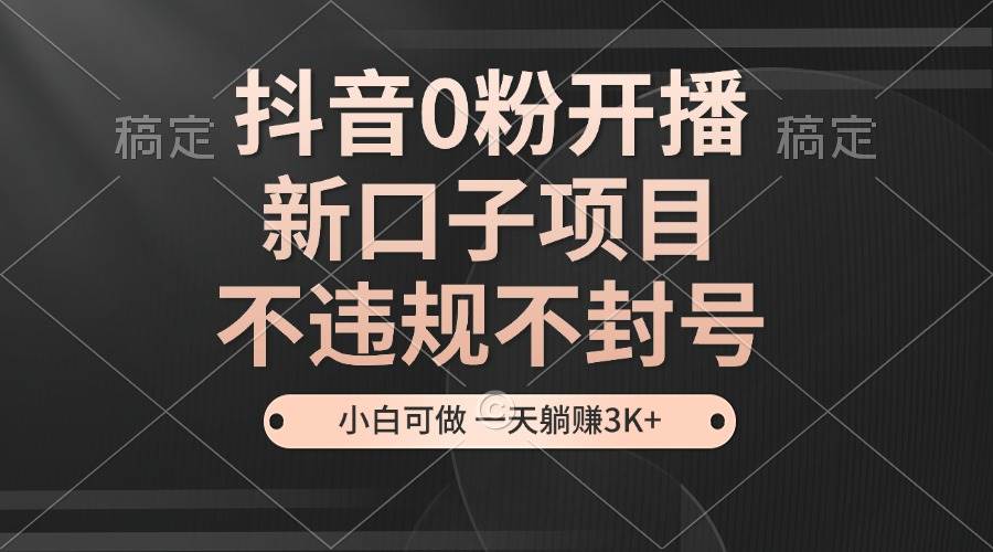 （13301期）抖音0粉开播，新口子项目，不违规不封号，小白可做，一天躺赚3K+-东升网创