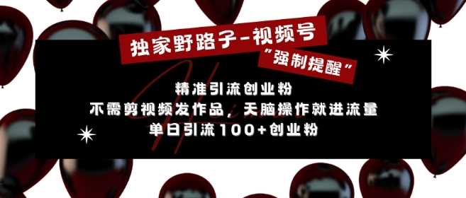 独家野路子利用视频号“强制提醒”，不需剪视频发作品，无脑操作就进流量，单日引流100+创业粉-东升网创