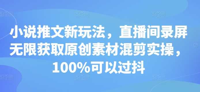 小说推文新玩法，直播间录屏无限获取原创素材混剪实操，100%可以过抖-东升网创
