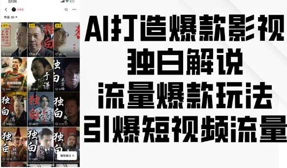 AI打造爆款影视独白解说，流量爆款玩法，引爆短视频流量-东升网创