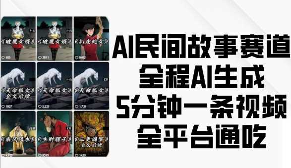 AI民间故事赛道，全程AI生成5分钟一条视频，全平台通吃-东升网创
