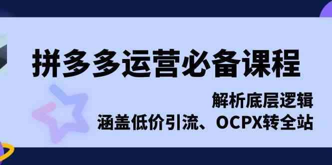 拼多多运营必备课程，解析底层逻辑，涵盖低价引流、OCPX转全站-东升网创