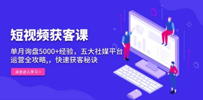 短视频获客课，单月询盘5000+经验，五大社媒平台运营全攻略,，快速获客秘诀-东升网创