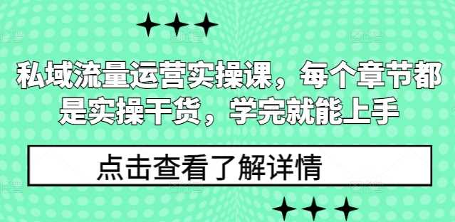 私域流量运营实操课，每个章节都是实操干货，学完就能上手-东升网创