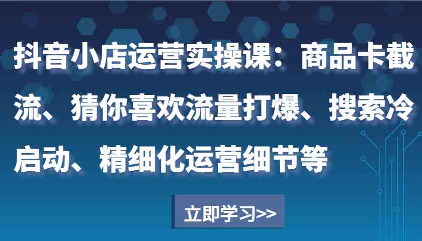 抖音小店运营实操课：商品卡截流、猜你喜欢流量打爆、搜索冷启动、精细化运营细节等-东升网创