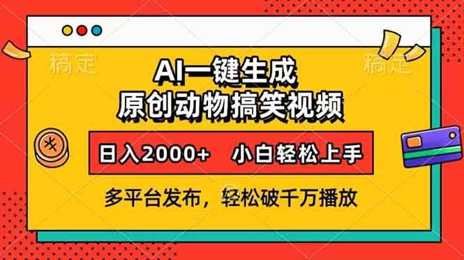 （13855期）AI一键生成动物搞笑视频，多平台发布，轻松破千万播放，日入2000+，小…-东升网创